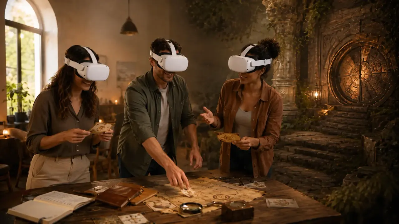 Petit groupe résolvant un escape game en réalité virtuelle