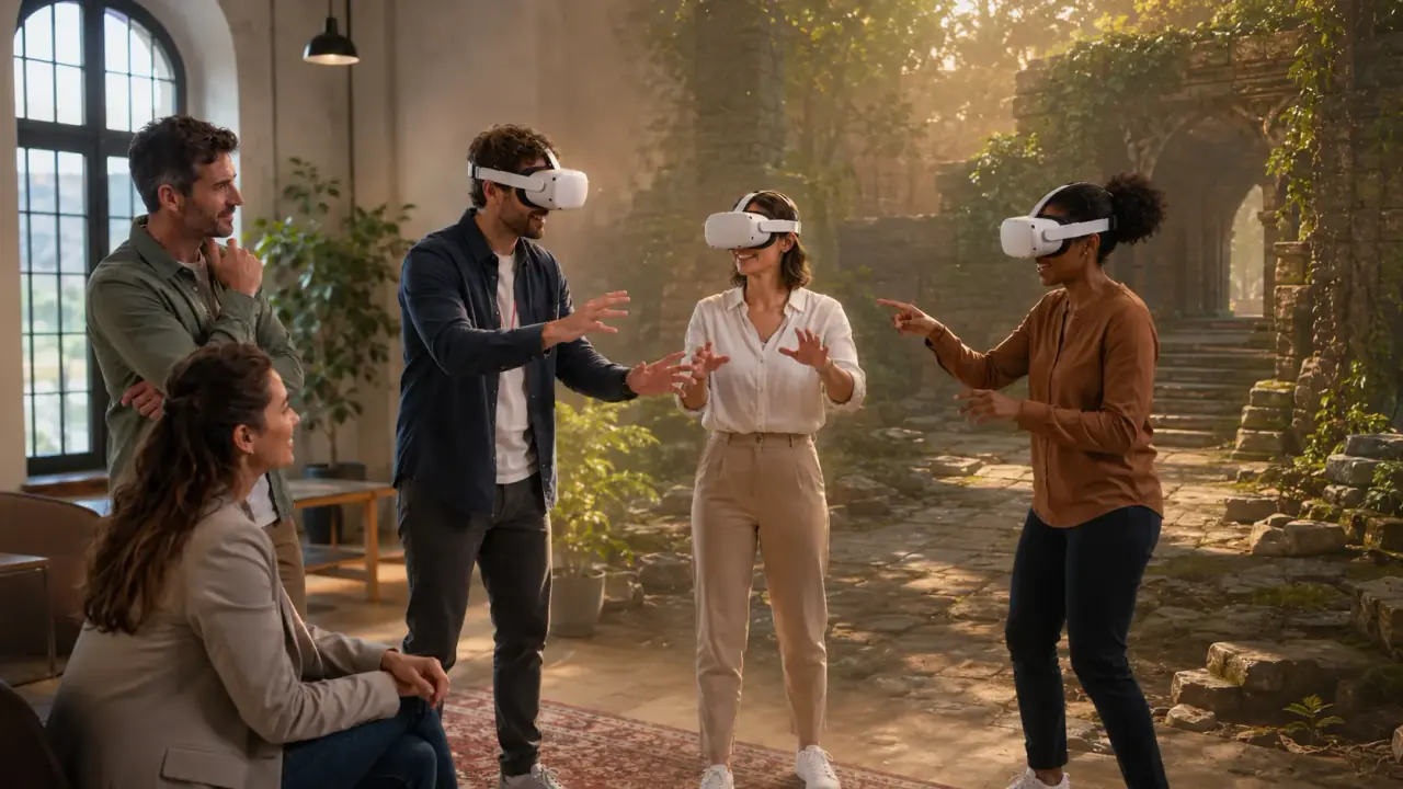 Équipe coopérant autour d'une mission en réalité virtuelle